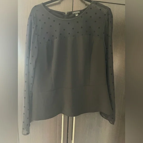 Ann Taylor Black Sheer Polka Dot Blouse size 14 - Picture 4 of 6
